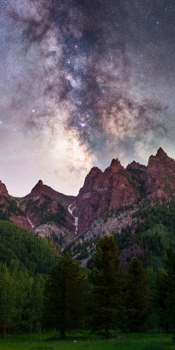 milky way, mountains, forest Wallpaper 720x1440