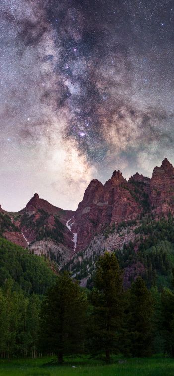 milky way, mountains, forest Wallpaper 1125x2436