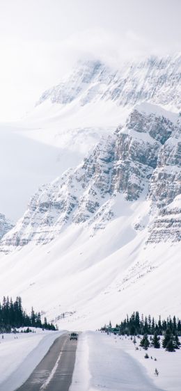 mountains, road, snow Wallpaper 828x1792
