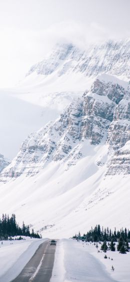 mountains, road, snow Wallpaper 1080x2340