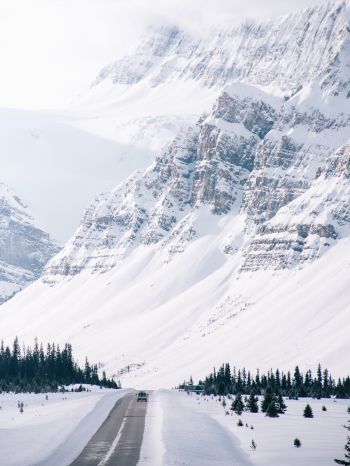 mountains, road, snow Wallpaper 1620x2160
