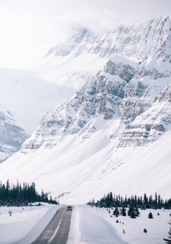 mountains, road, snow Wallpaper 1668x2388