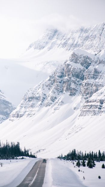 mountains, road, snow Wallpaper 640x1136