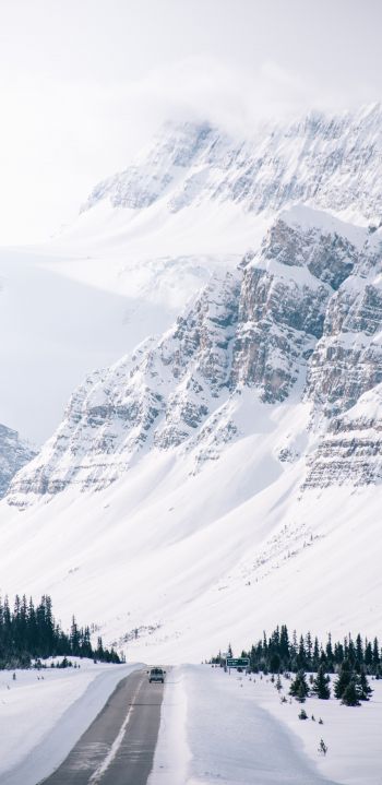 mountains, road, snow Wallpaper 1440x2960