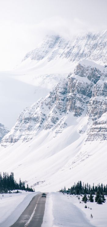 mountains, road, snow Wallpaper 720x1520