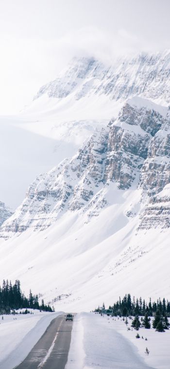 mountains, road, snow Wallpaper 828x1792