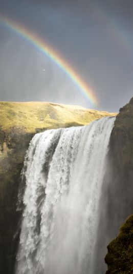 Обои 1440x2960 водопад Скоугафосс, Исландия, радуга