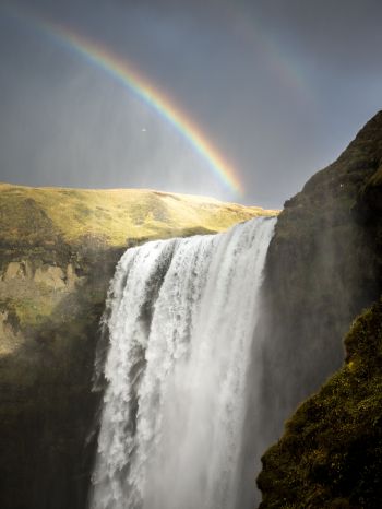Обои 1536x2048 водопад Скоугафосс, Исландия, радуга