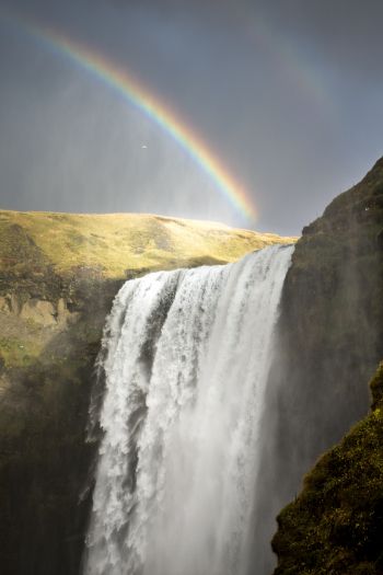 Обои 640x960 водопад Скоугафосс, Исландия, радуга