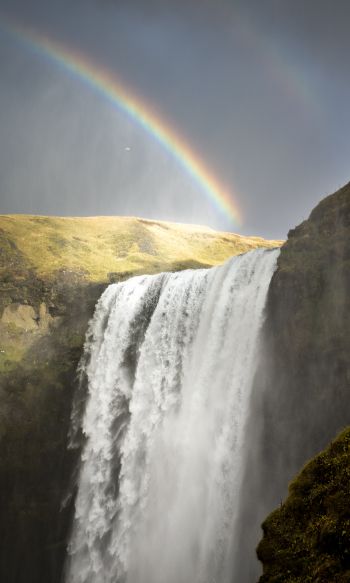 Обои 1200x2000 водопад Скоугафосс, Исландия, радуга