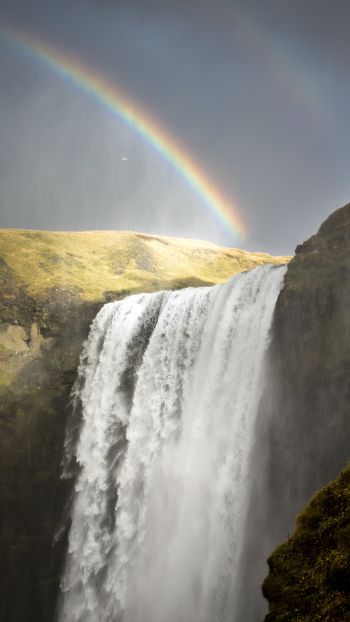 Skogafoss waterfall, Iceland, rainbow Wallpaper 2160x3840