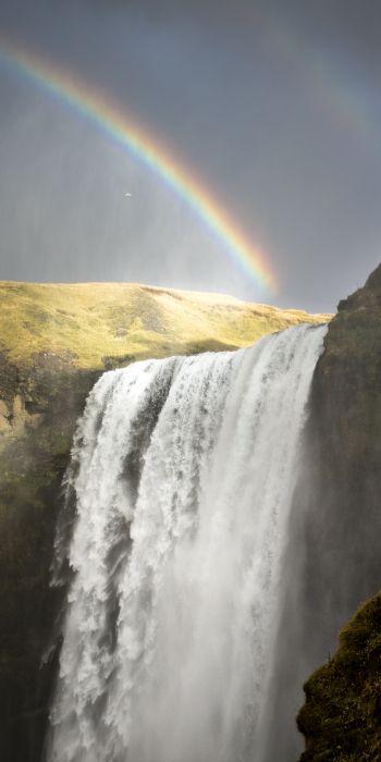 Skogafoss waterfall, Iceland, rainbow Wallpaper 720x1440