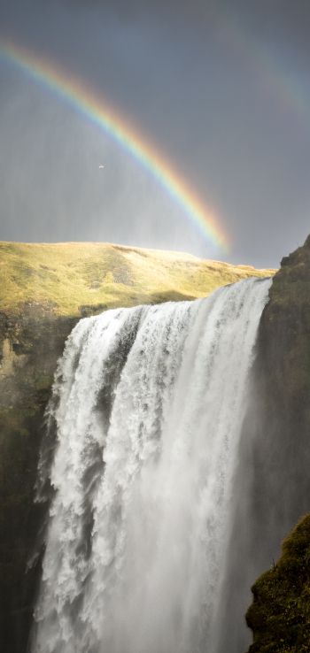 Обои 1080x2280 водопад Скоугафосс, Исландия, радуга