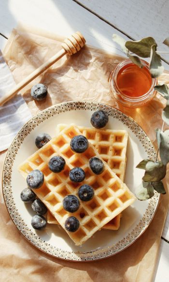 waffles, berries, honey Wallpaper 1200x2000
