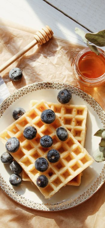 waffles, berries, honey Wallpaper 1242x2688