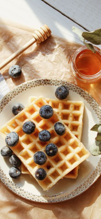 waffles, berries, honey Wallpaper 1080x2340