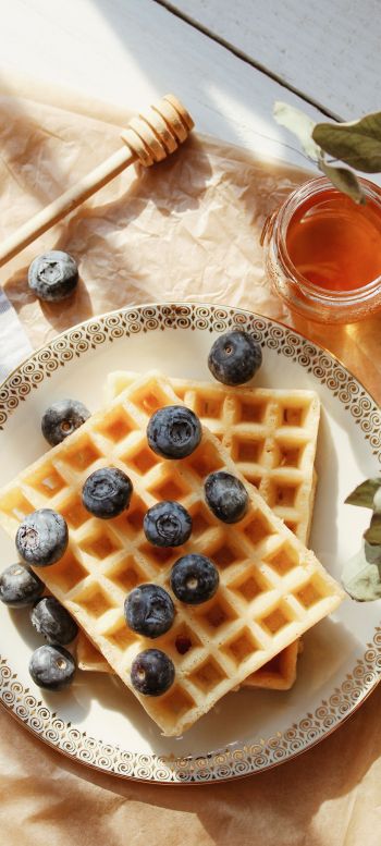 waffles, berries, honey Wallpaper 1440x3200