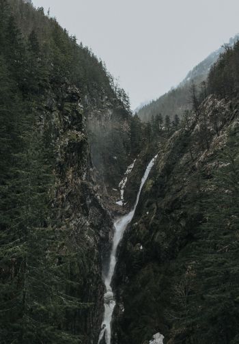 waterfall, landscape, mountains Wallpaper 1640x2360