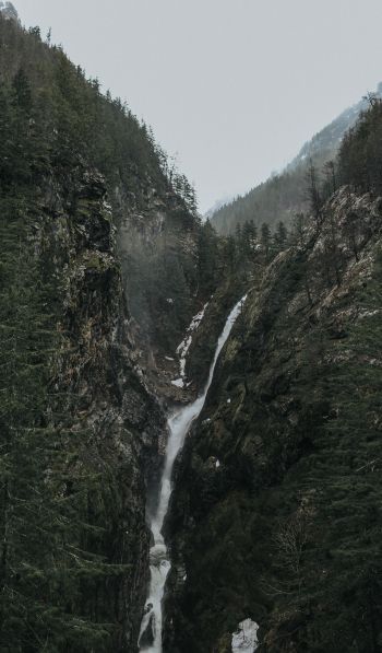 Обои 600x1024 водопад, пейзаж, горы