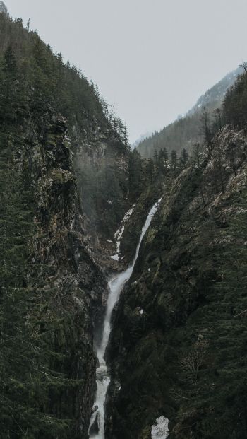 Обои 640x1136 водопад, пейзаж, горы