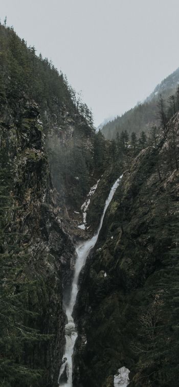 Обои 828x1792 водопад, пейзаж, горы