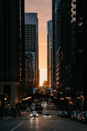 city, car, sunset Wallpaper 640x960