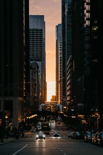 city, car, sunset Wallpaper 640x960