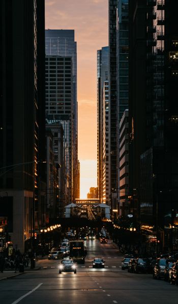 city, car, sunset Wallpaper 600x1024