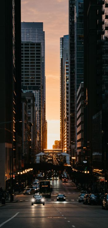 city, car, sunset Wallpaper 1080x2280