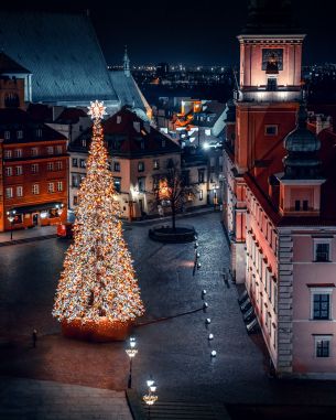 Christmas tree, night, night city, New Year Wallpaper 5304x6630