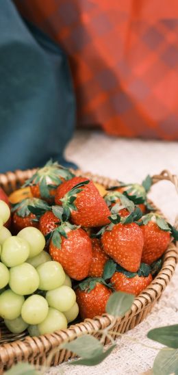 strawberry, grapes, fruit, berries Wallpaper 1440x3040