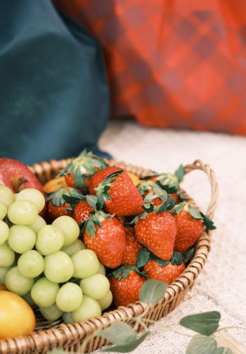 strawberry, grapes, fruit, berries Wallpaper 1640x2360