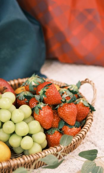 strawberry, grapes, fruit, berries Wallpaper 1200x2000