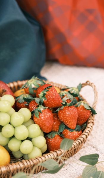 strawberry, grapes, fruit, berries Wallpaper 600x1024