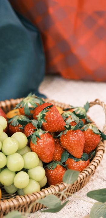 strawberry, grapes, fruit, berries Wallpaper 1440x2960
