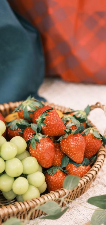 strawberry, grapes, fruit, berries Wallpaper 1080x2280