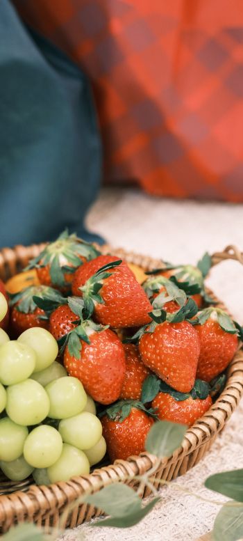 strawberry, grapes, fruit, berries Wallpaper 1440x3200