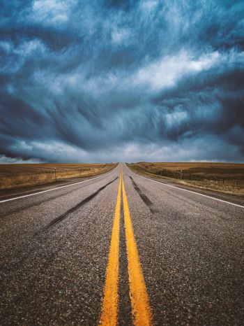 asphalt, road, clouds, sky, into the distance, path Wallpaper 2048x2732