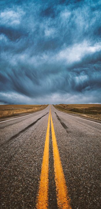 asphalt, road, clouds, sky, into the distance, path Wallpaper 1440x2960