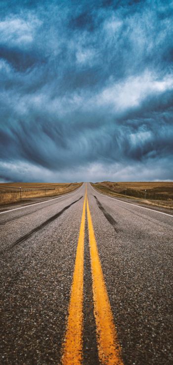 asphalt, road, clouds, sky, into the distance, path Wallpaper 1080x2280