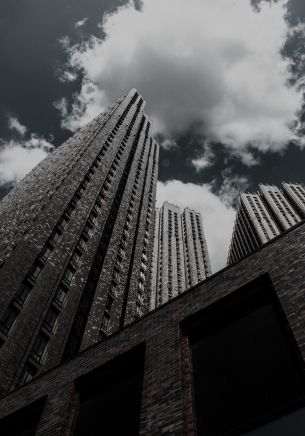 skyscraper, building, high-rise, brick, clouds, sadness Wallpaper 1668x2388