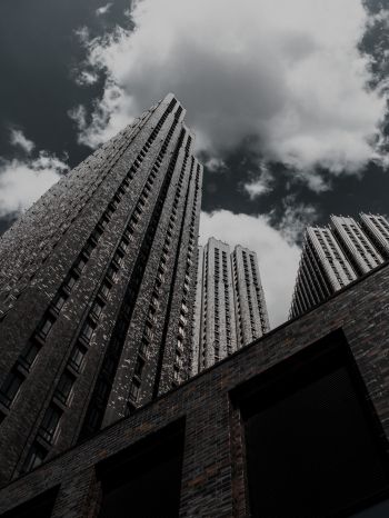 skyscraper, building, high-rise, brick, clouds, sadness Wallpaper 2048x2732