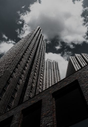 skyscraper, building, high-rise, brick, clouds, sadness Wallpaper 1640x2360