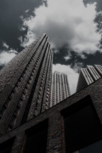 skyscraper, building, high-rise, brick, clouds, sadness Wallpaper 640x960
