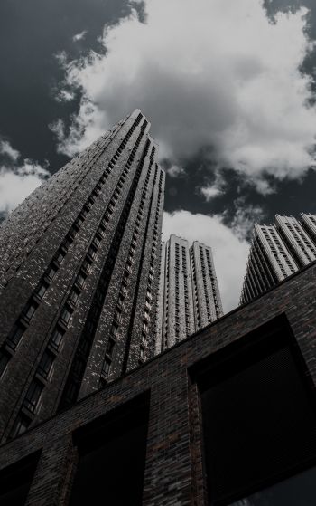skyscraper, building, high-rise, brick, clouds, sadness Wallpaper 1752x2800