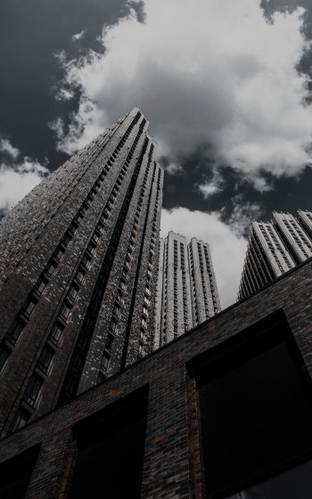 skyscraper, building, high-rise, brick, clouds, sadness Wallpaper 1600x2560