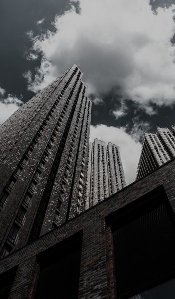 skyscraper, building, high-rise, brick, clouds, sadness Wallpaper 600x1024