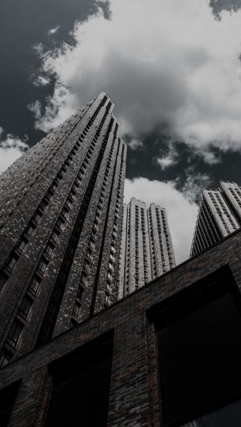 skyscraper, building, high-rise, brick, clouds, sadness Wallpaper 640x1136