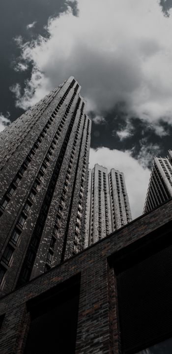 skyscraper, building, high-rise, brick, clouds, sadness Wallpaper 1440x2960