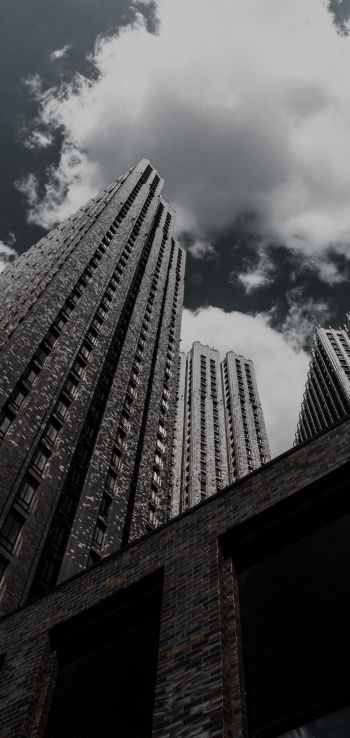 skyscraper, building, high-rise, brick, clouds, sadness Wallpaper 1440x3040